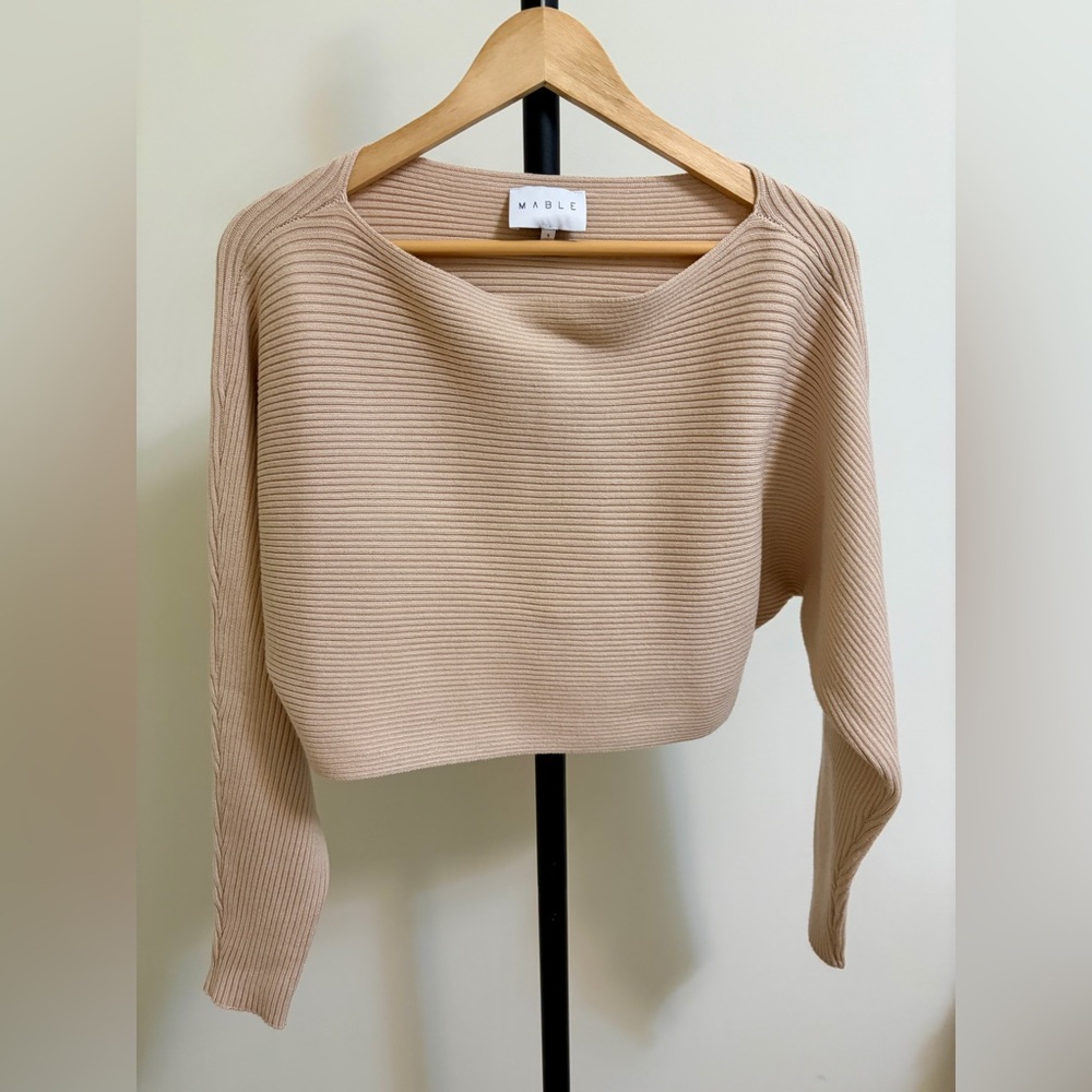NWOT MARBLE Tan Ribbed Knit Top Small
